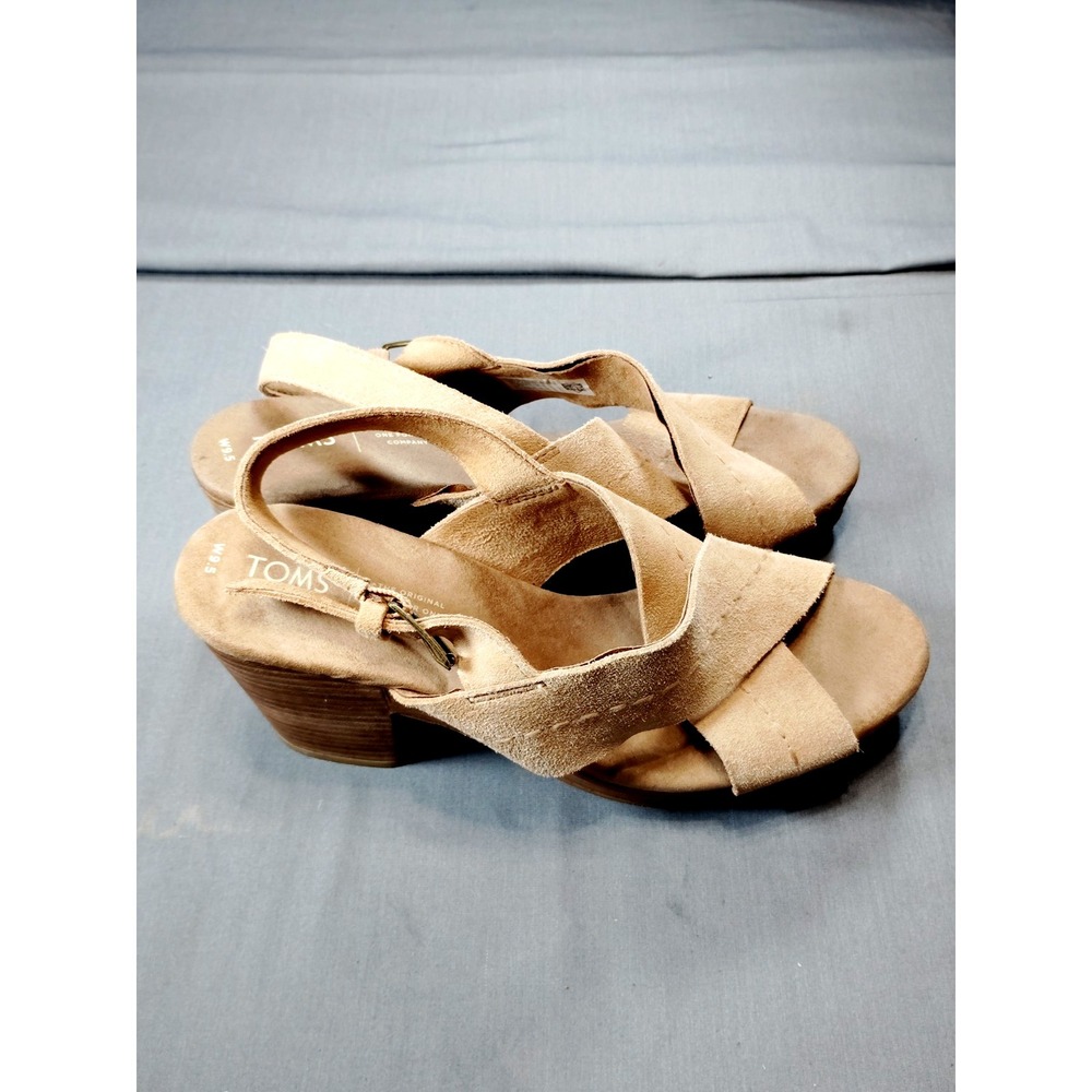 EUC-TOMS Ibiza Women 9.5 Honey Suede Criss Cross Strap Buckle Block Heel Sandals